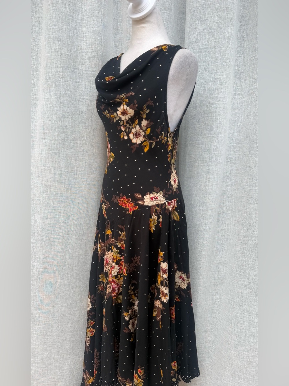 Sky and Sand black floral polka dots dress